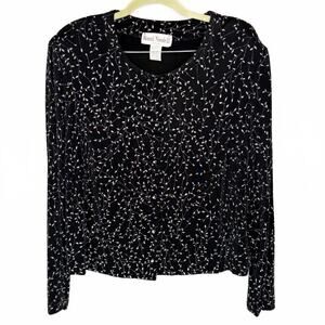 Vintage Ronni Nicole Black Glitter Floral Silver Holo Sparkle Button Up Top 18W